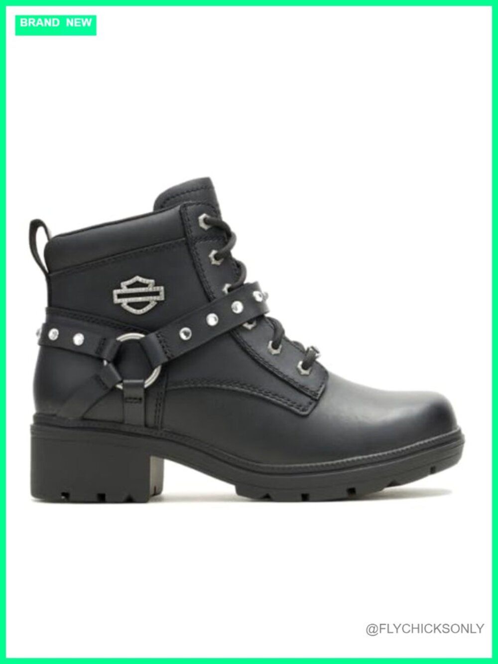 Harley-Davidson Tegan Glam Leather Motorcycle Ankle Boots with Rhinestones